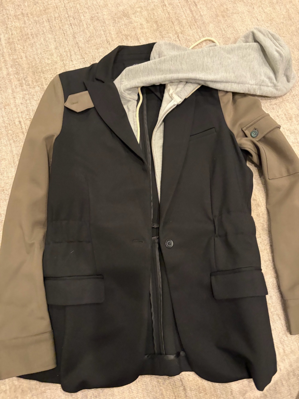 Women's Two-Tone Black & Olive Hooded Blazer Jacket